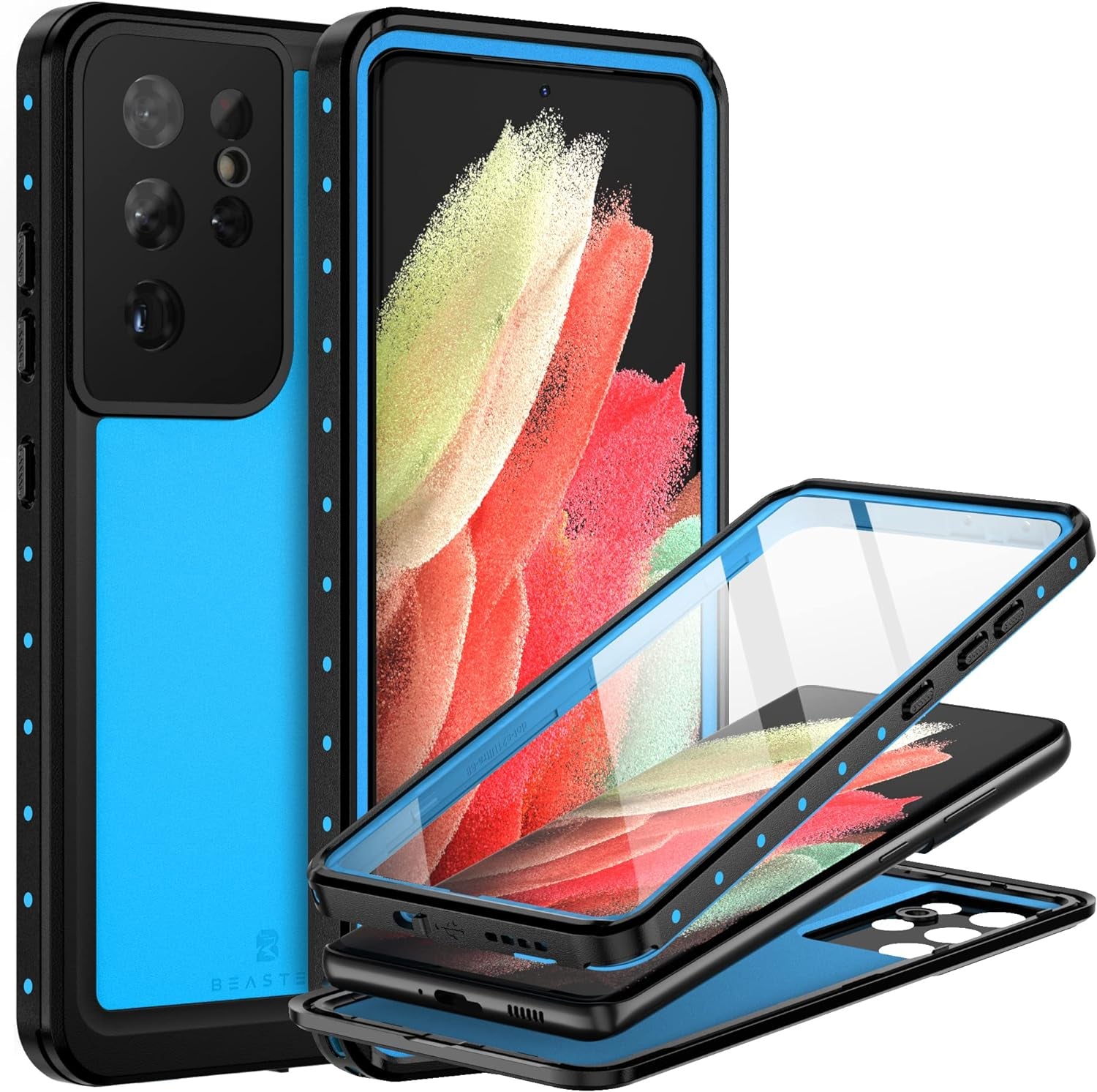 BEASTEK for Samsung Galaxy S21 Ultra Waterproof Case, NRE Series, Shockproof Underwater IP68 Case with Built-In Screen Protector Full Body Protective Cover, for Galaxy S21 Ultra 6.8 Inch (Blue)  BEASTEK   