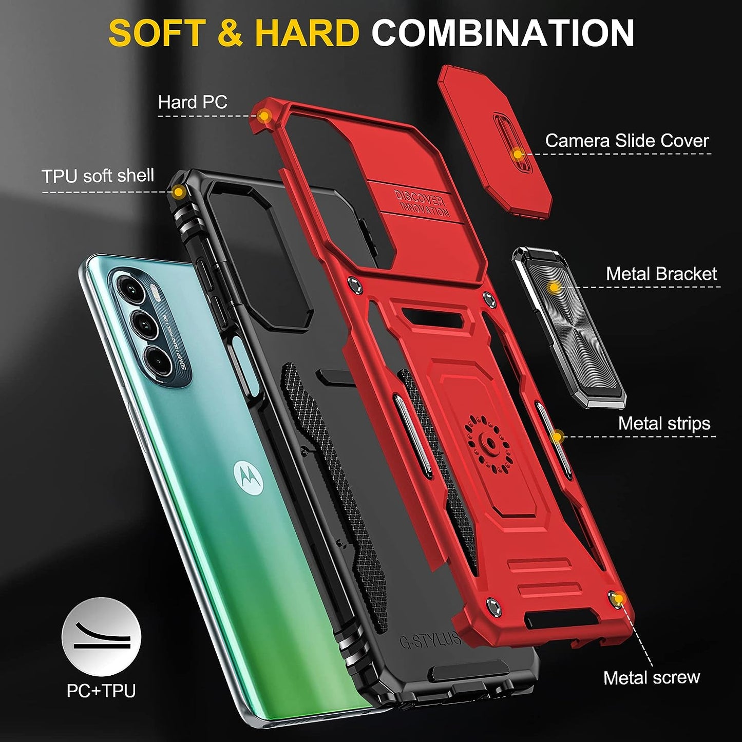 For Motorola Moto G Stylus 5G 2022 Case with Screen Protector Moto G Stylus 2022 5G Case with Belt Clip Military Grade Heavy Duty Moto G Stylus 5G 2022 Xt2215 Case Slide Camera Cover (RED)  YIJUN   