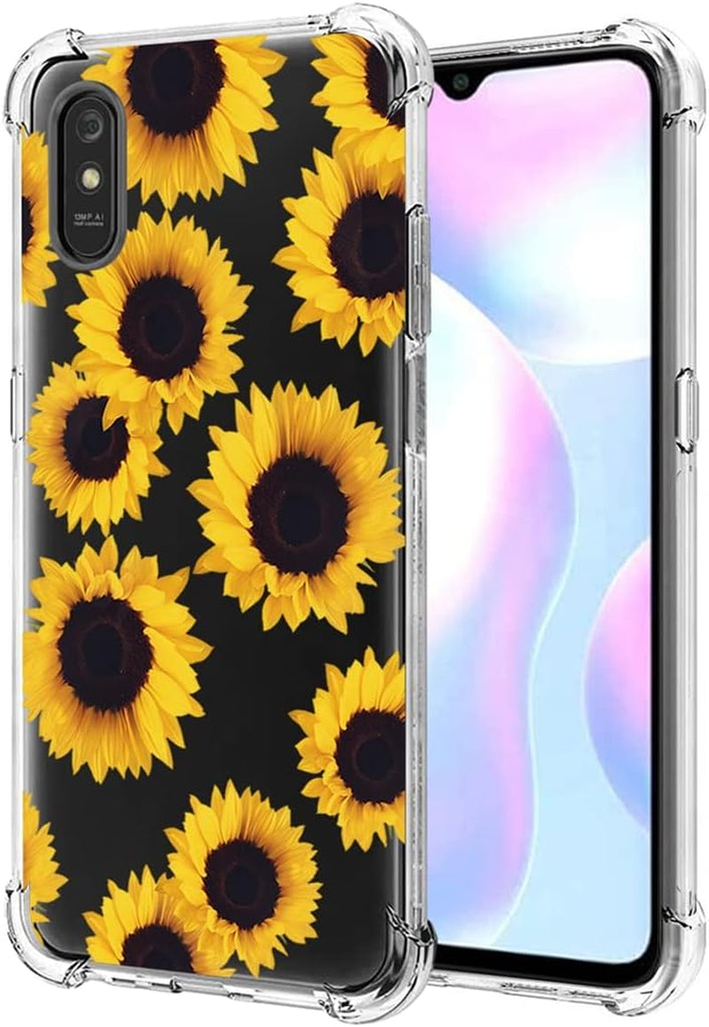 Zoeirc Case for Redmi 9A M2006C3Lg/Redmi 9I M2006C3LII Clear Case for Girls Women, Soft TPU Shockproof Protective Transparent Case Cover for Xiaomi Redmi 9A (Rose Butterfly)  Zoeirc Sunflower  