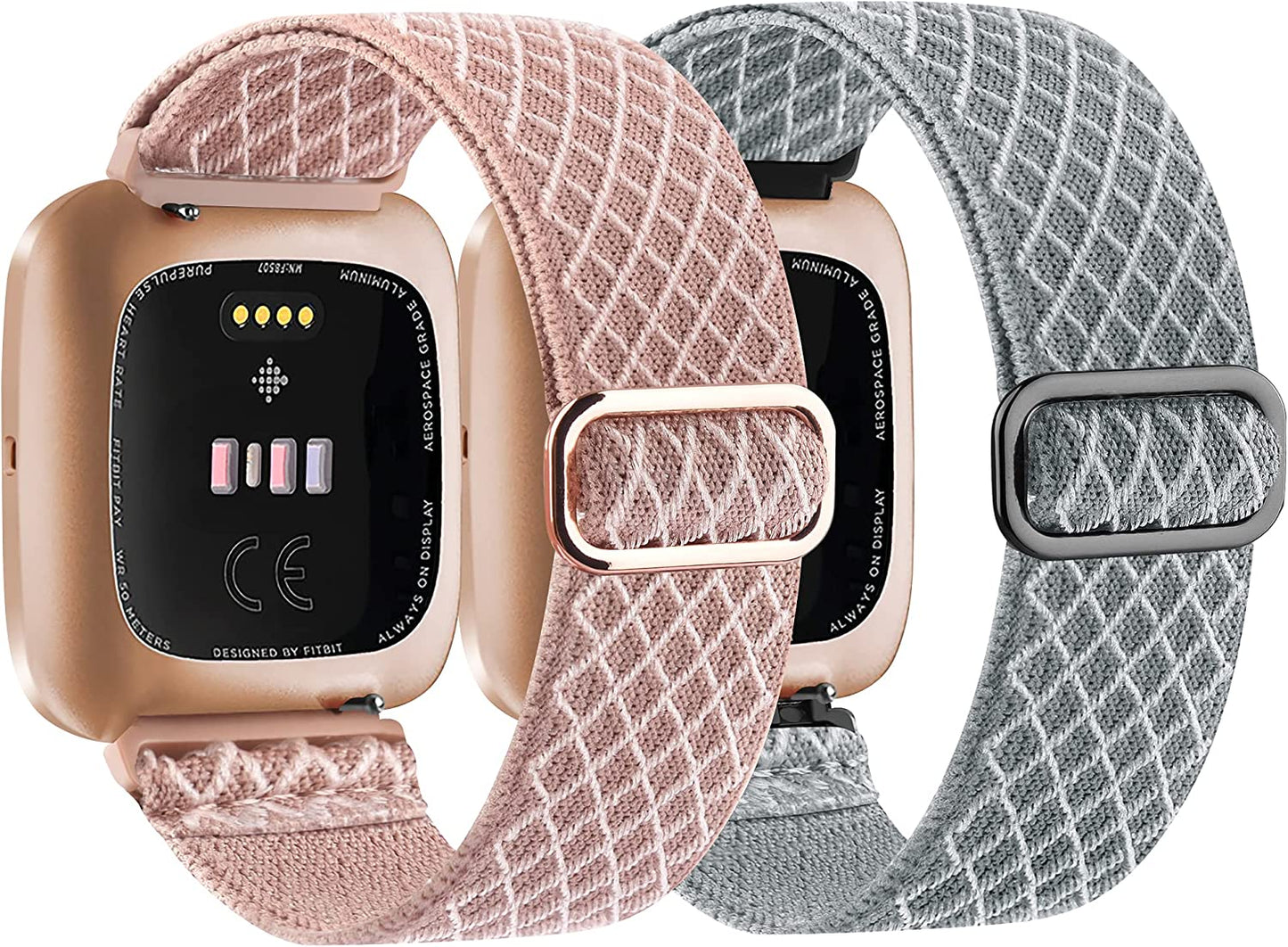 2 Pack Elastic Bands Compatible with Fitbit Versa 2 / Versa/Versa Lite/Versa SE for Women Men, Adjustable Nylon Sport Stretchy Wristband for Fitbit Versa/Versa 2 (Black+Leopard)  Meliya   