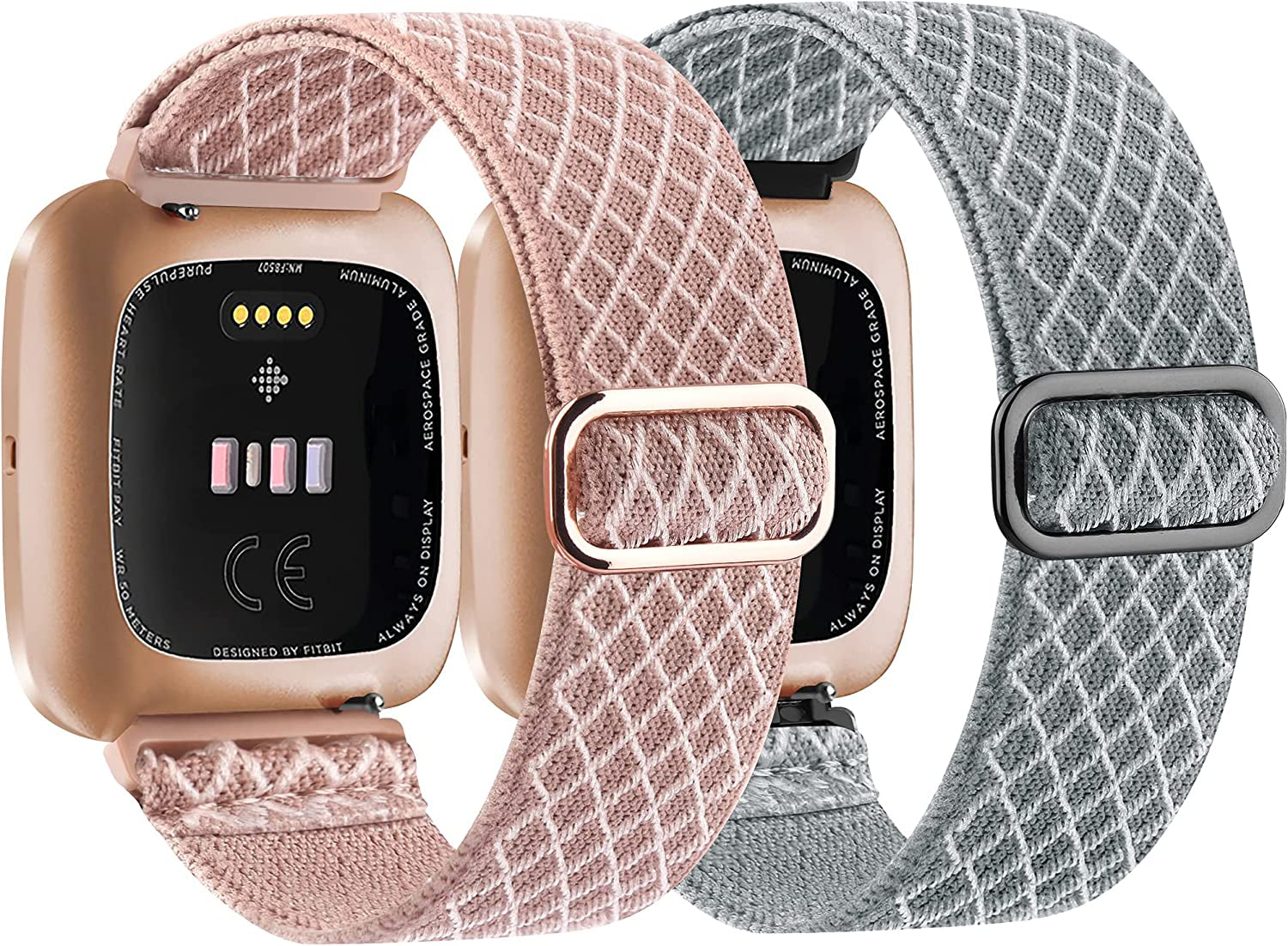 2 Pack Elastic Bands Compatible with Fitbit Versa 2 / Versa/Versa Lite/Versa SE for Women Men, Adjustable Nylon Sport Stretchy Wristband for Fitbit Versa/Versa 2 (Black+Leopard)  Meliya   