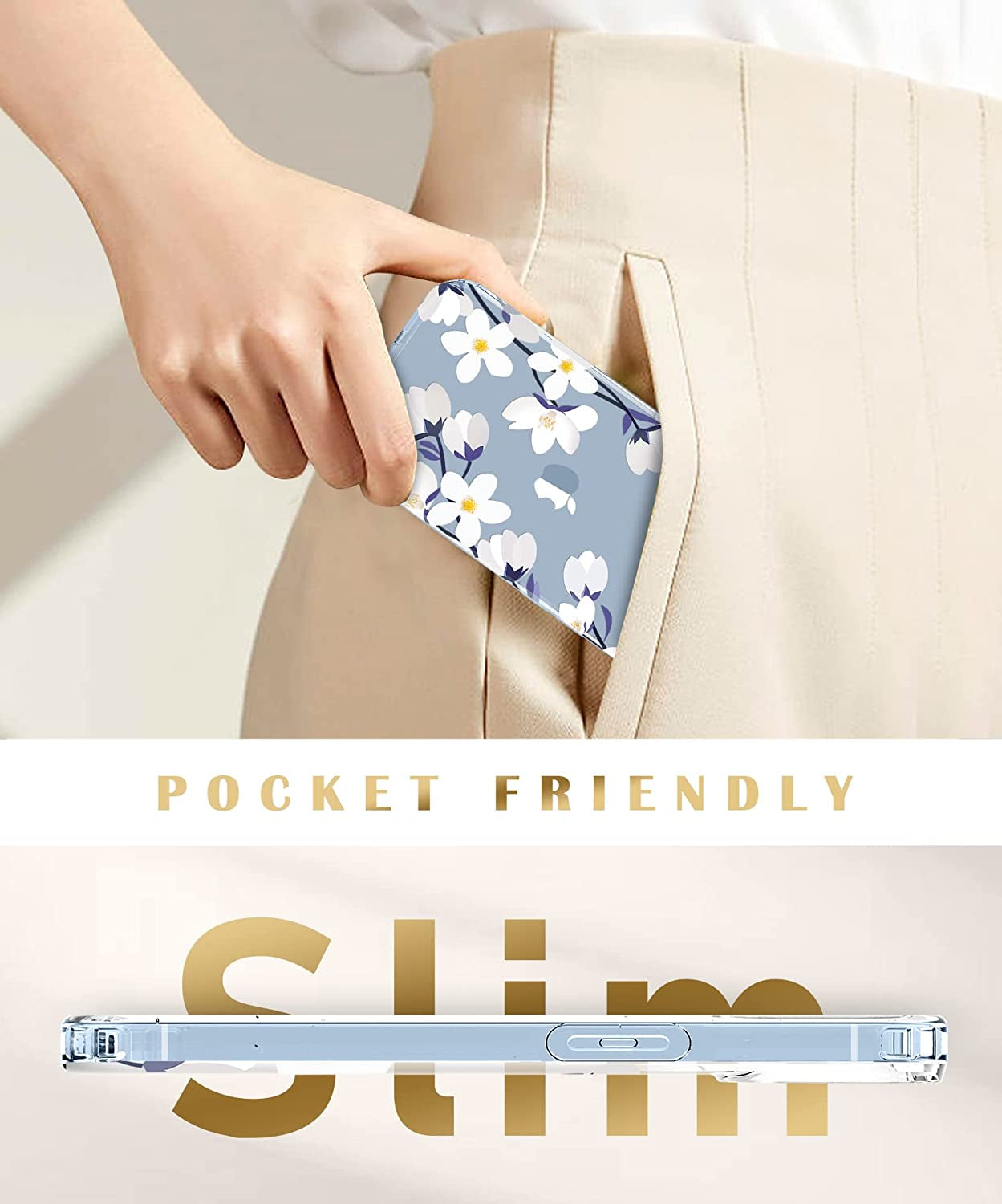 MIODIK Compatible with Iphone 14 Case with Screen Protector + Camera Lens Protector, [Anti-Yellow] Clear Floral Phone Case, Protective Shockproof Cover for Women Girls 6.1 Inch - Alyssum/White  MIODIK   