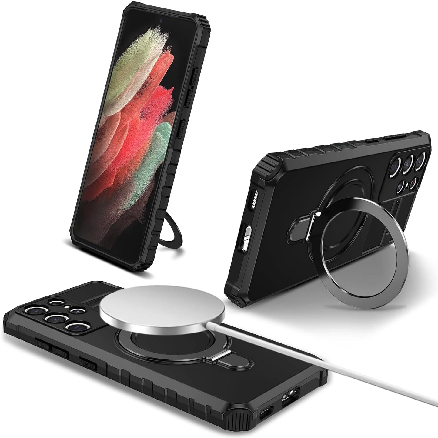 IYTRRYH Magnetic for Samsung Galaxy S21 Ultra Case[Compatible with Magsafe] with Tempered Glass Screen Protector,Military Grade Drop Protection Shockproof Galaxy S21 Ultra Phone Case Man 6.8'' Black  IYTRRYH   