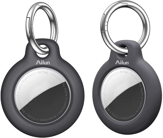 Ailun [2Pack] Hard PC Cover for Airtag,Shockproof Cover Loop with Keychain Ring Holder Skin Protector Protective Case Tracker Finder Locator Anti-Lost Protector Holder for Airtags,Wear-Resistant Black  AilunUS   