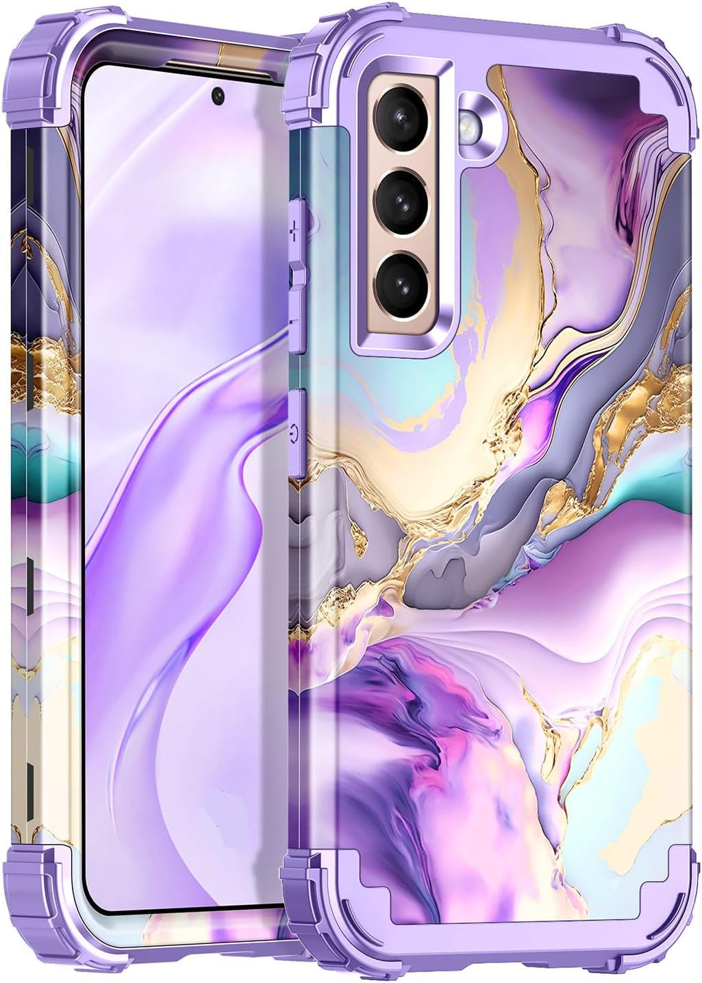 Rancase for Galaxy S21 5G Case,Three Layer Heavy Duty Shockproof Protection Hard Plastic Bumper +Soft Silicone Rubber Protective Case for Samsung Galaxy S21 5G 6.2 Inch,Purple Mandala  Rancase Light Purple  