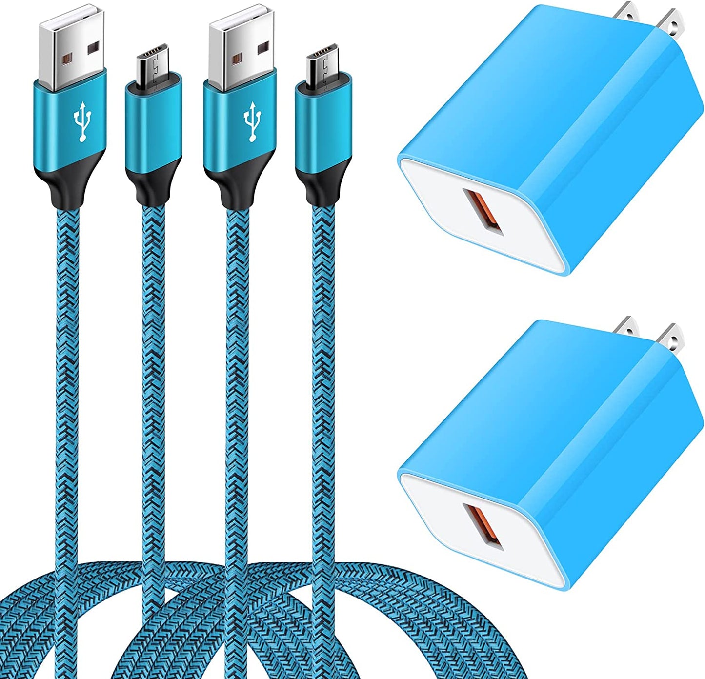 Micro USB Charger,Android Fast Charger,Quick Charger 3.0 USB Fast Wall Charger Plug Micro USB Cable for Motorola Moto E E5 E4 Plus/Play,E5 Supra,G5 G5S G4 Plus/Play,G6 Play/Forge,Moto Droid Turbo 2  Shenzhen Putuo Technology Co., Ltd Blue-2 Pack  