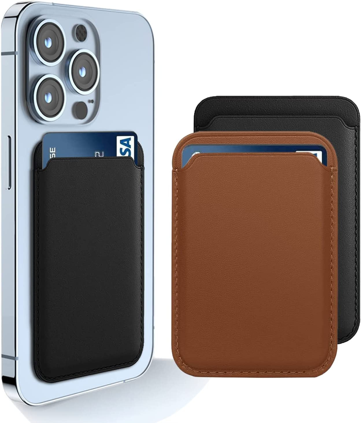 [2 Pack] Magnetic Card Holder Wallet for Iphone 14/13/12 Series with Magsafe, Leather Wallet for Iphone 14 Pro/Pro Max/Plus/14, Mag-Safe Wallet for Iphone 13 Pro/Pro Max/Mini/13/12 Series, Black Blue  iLodn BlackBrown  