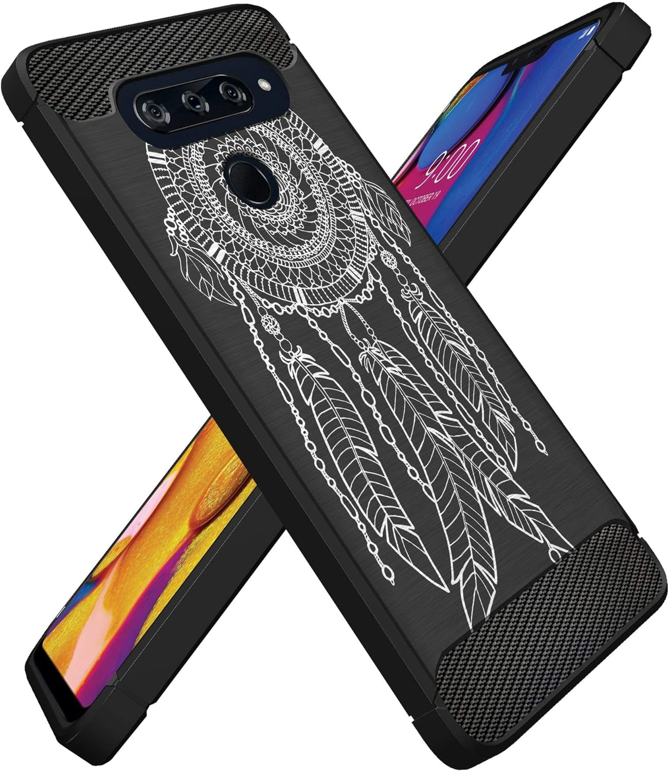 Casesondeck Case Compatible with [LG V40 Thinq] Tribal Floral Matte TPU Flexible Carbon Fiber Textured (Dreamcatcher)  CasesonDeck   