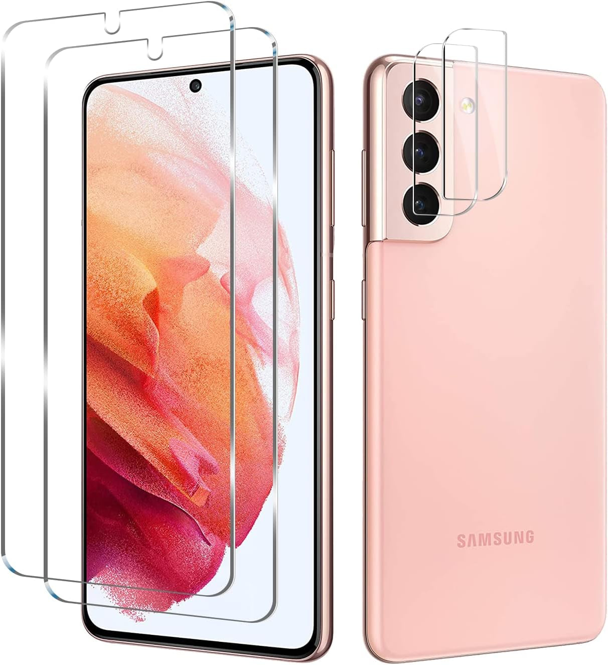 Galaxy S21 Tempered Glass Screen Protector + Camera Lens Protector [ 2 + 2 Pack ][Case Friendly] [Anti-Scratch] [Ultrasonic Fingerprint Unlock] Clear HD Glass Protective Film for Samsung Galaxy S21  BIGFACE Galaxy S21 Plus  