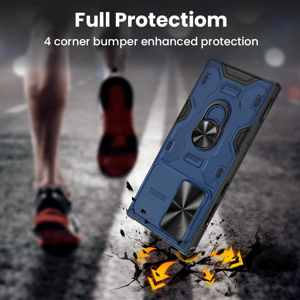 VEGO Compatible for Galaxy S22 Ultra Stand Case with Slide Camera Cover, Built-In 360° Rotate Magnetic Ring Stand Heavy Duty Protective Cover Case for Samsung Galaxy S22 Ultra 5G 6.8 Inch 2022 - Blue  VEGO   