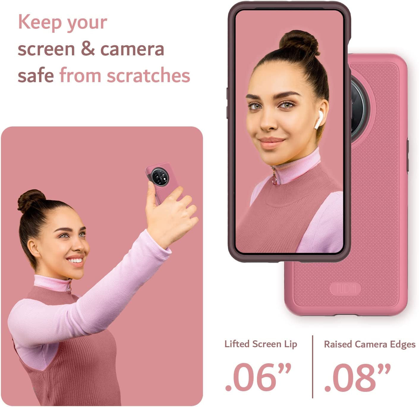TUDIA Dualshield Grip Designed for Oneplus 11 Case 5G (2023), [Mergegrip] Dual Layer Shockproof Slim Military Grade Non-Slip Tough Heavy Duty Protective Phone Case Cover (Smokey Pink)  TUDIA   