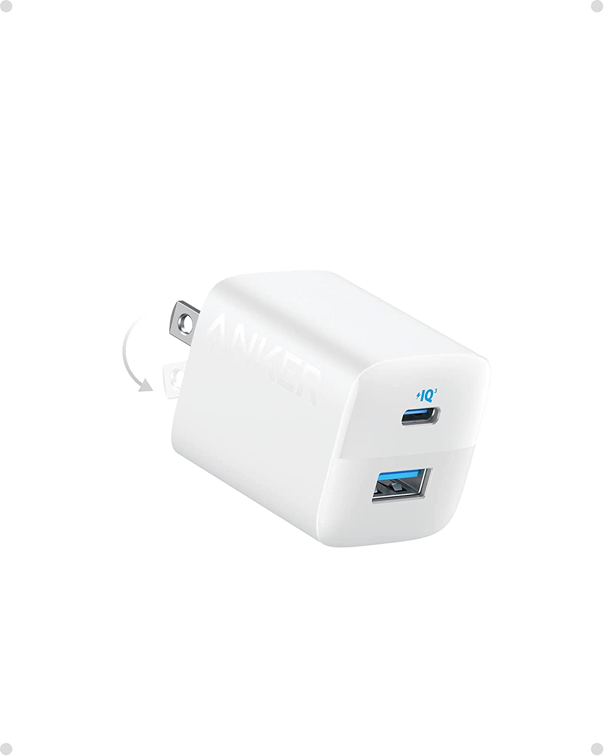 USB C Charger 33W, Anker 323 Charger, 2 Port Compact Charger with Foldable Plug for Iphone 14/14 Plus/14 Pro/14 Pro Max/13/12, Pixel, Galaxy, Ipad/Ipad Mini and More (Cable Not Included) - White  Anker   