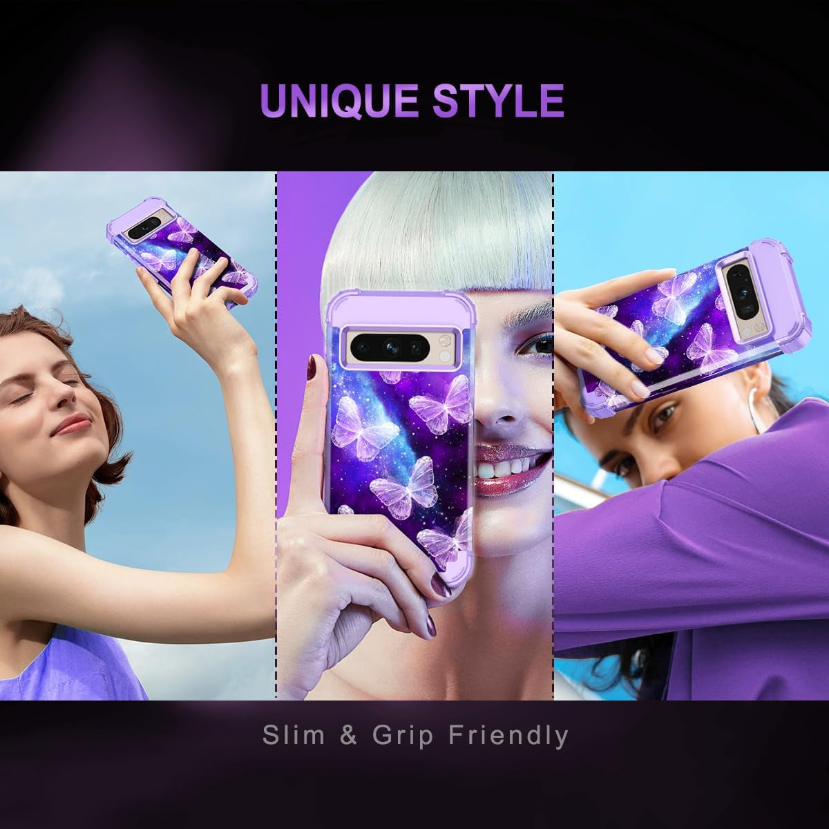 Rancase for Google Pixel 8 Pro Case,Three Layer Heavy Duty Shockproof Full Protection Hard Plastic Bumper+Soft Silicone Rubber Protective Girls Case for Google Pixel 8 Pro 6.7 Inch,Purple Butterfly  Rancase   