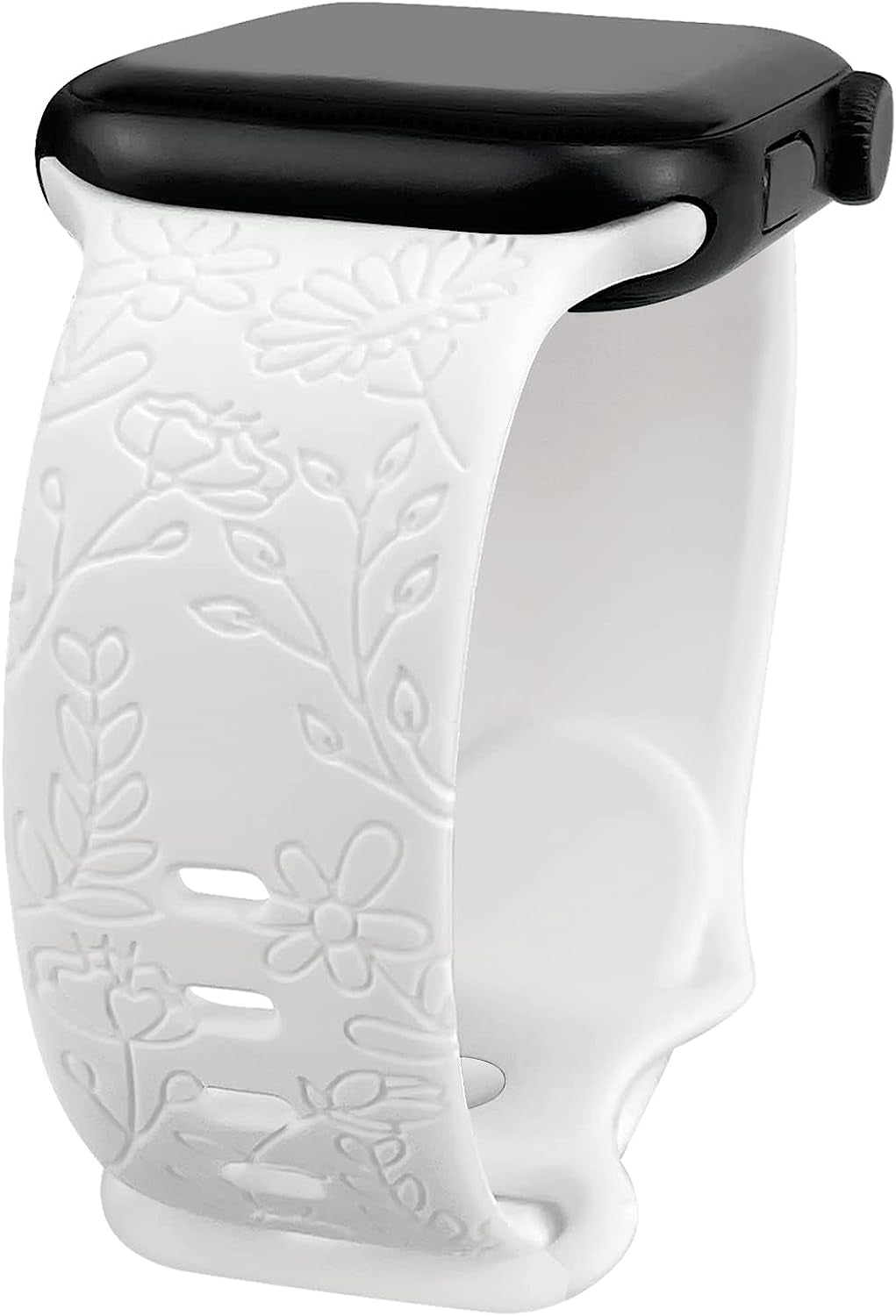 Lyfatz Flower Engraved Bands Compatible with Apple Watch Band 38Mm 40Mm 41Mm 42Mm 44Mm 45Mm 49Mm Women,Floral Laser Soft Silicone Waterproof Sport Band Replacement Wristbands for Iwatch Series 8 7 6 5 4 3 2 1 SE Ultra  Lyfatz White 42/44/45/49mmS/M 