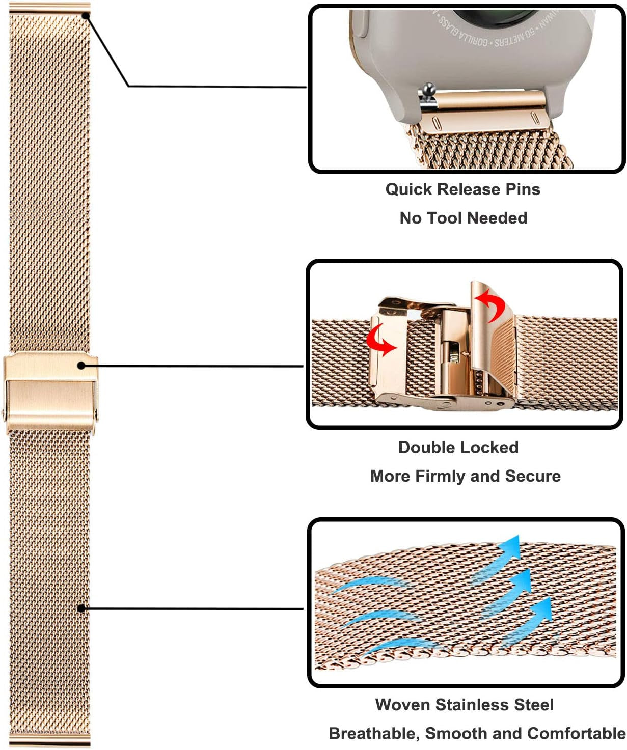 Trumirr Band for Garmin Venu / Venu Sq / Venu Sq 2 Smart Watch, Mesh Woven Stainless Steel Watchband Women Strap for Garmin Venu / Venu Sq / Sq Music Smartwatch  TRUMiRR   