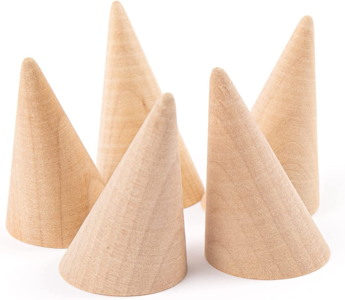 Framendino, 15 Pack Small Natural Wood Cone Ring Holder Finger Jewelry Display Stand Organizer for for Jewelry Display DIY Craft (Vertical Shaped)  Framendino Tilted Shaped 10 Pack 