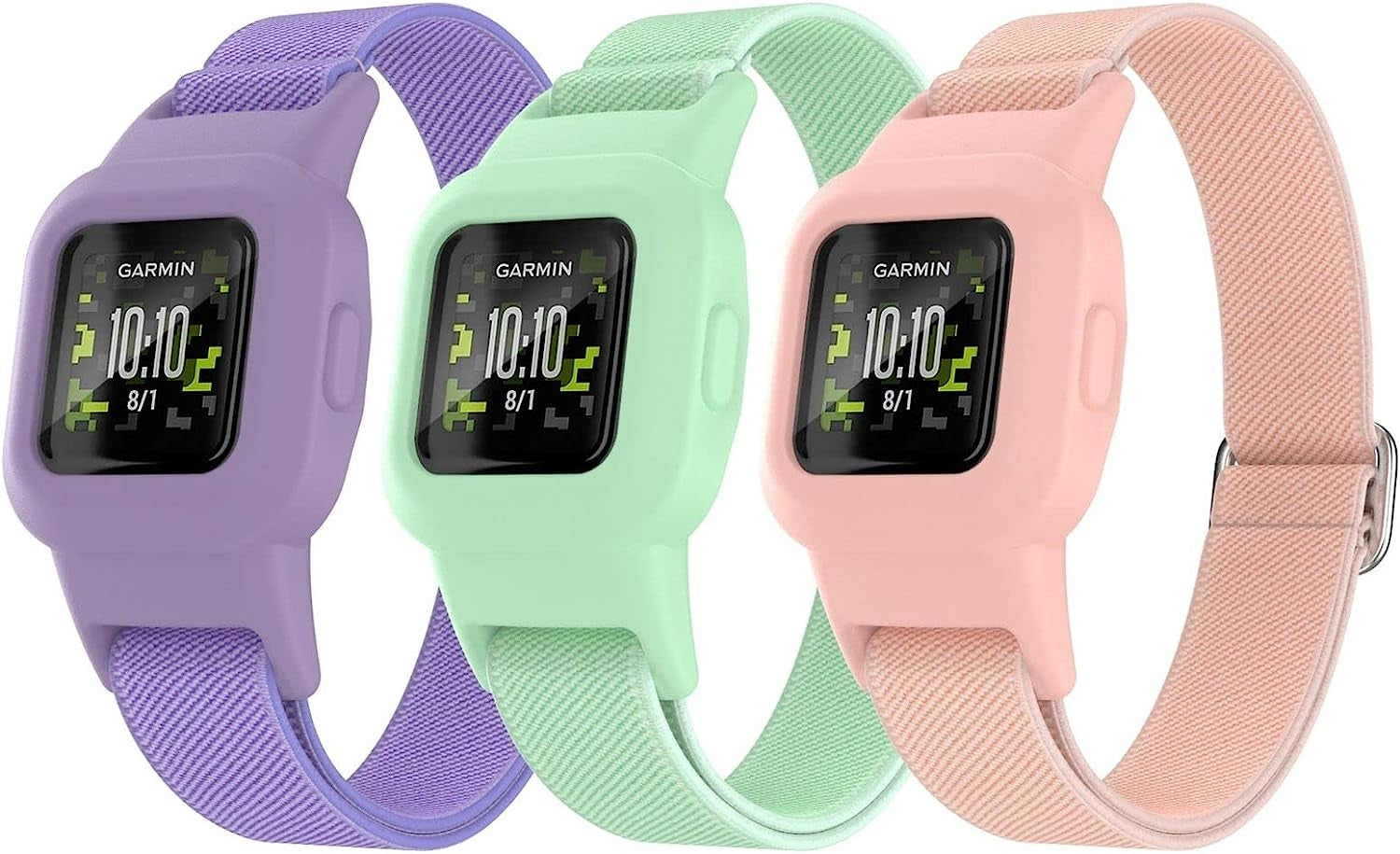 Mosstek Elastic Bands Compatible for Garmin Vivofit Jr 3 Bands for Kids 6+, Soft Stretchy Loop Nylon Bands Compatible for Garminfit Jr. 3 Swim-Friendly Adjustable Replacement Boys Girls, 3 Pack  Mosstek   