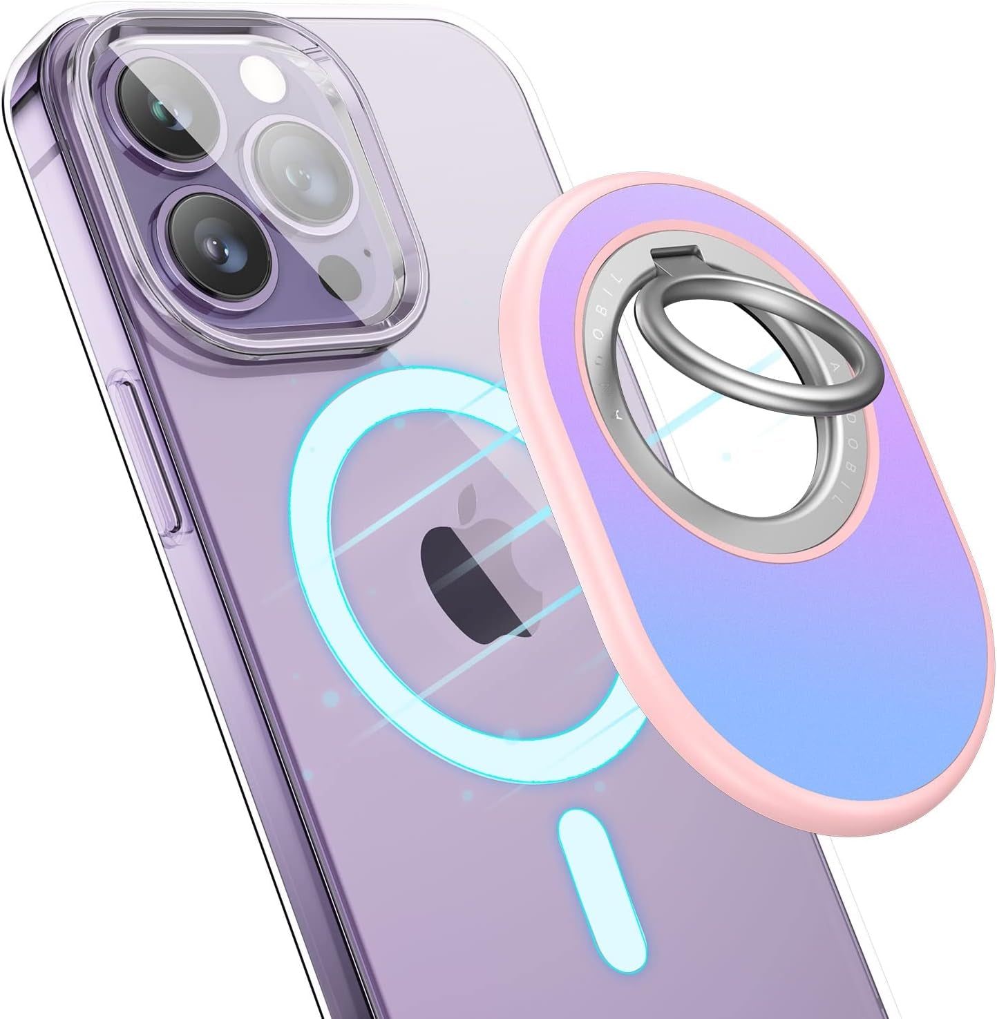 [2023 Newest] Andobil Easyfly Magnetic Phone Grip [Strongest Magnet Power] Gym Cell Phone Finger Ring Holder Compatible with Magsafe Iphone 14 Pro Max 14 13 12, Rotate Kickstand, Carbon Fiber Design  andobil D-Gradient Colorful  