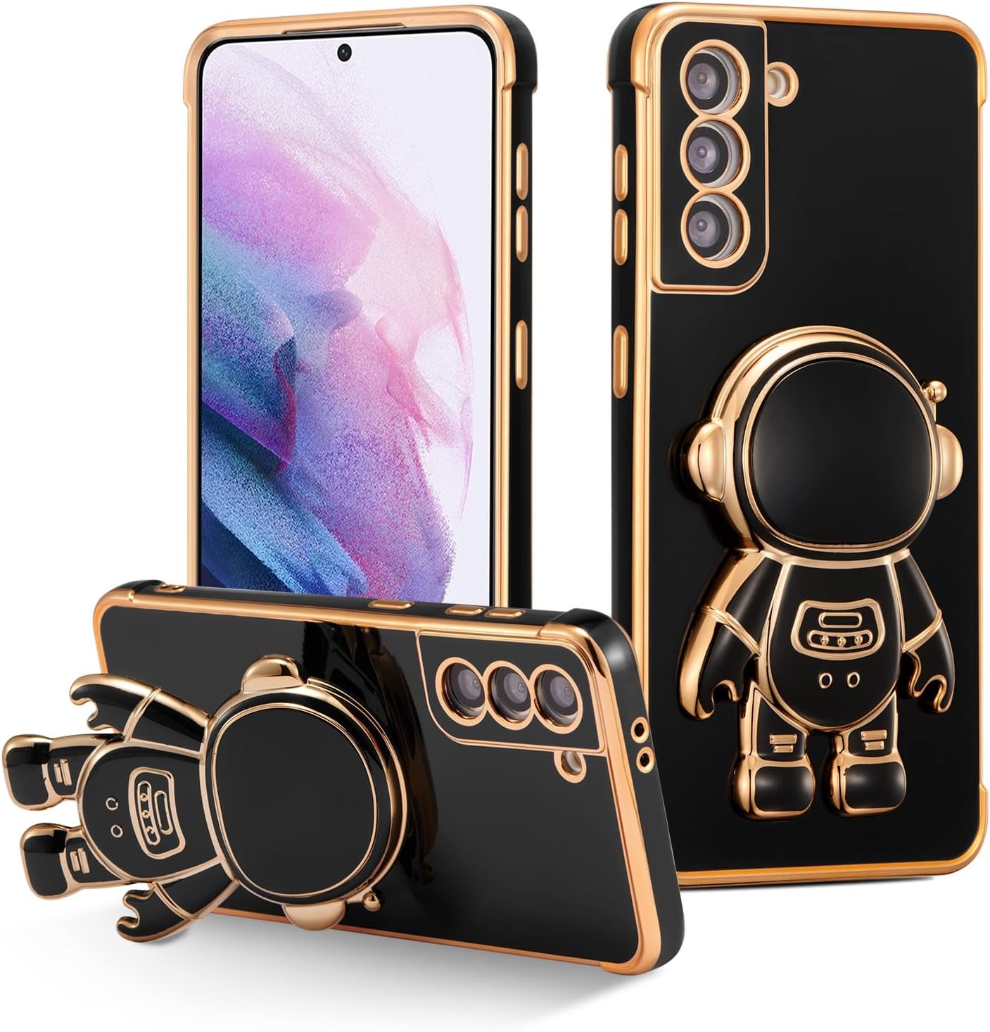 RALEAVO for Samsung Galaxy S21 plus Case Cute 6D Astronaut Case with Stand Function Luxury Plating Case Cover Slim Fit Soft TPU Shockproof Bumper Protective Electroplated Case for Girls Boys,Blue  RALEAVO Black  