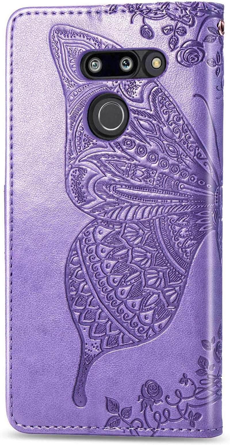 ZYZX LG G8 Thinq Wallet Case,3D Butterfly Flower LG G8 Thinq PU Leather Flip Phone Shell, with Credit Cards Slot and Stand Shockproof Magnetic Protective Cover-Hzd  ZYZX   