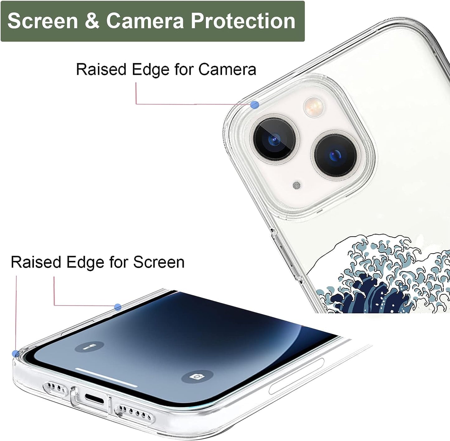 Unov Case Compatible with Iphone 14 plus Case Clear with Design Embossed Pattern Soft TPU Bumper Slim Protective 6.7 Inch (Great Wave)  Unov   