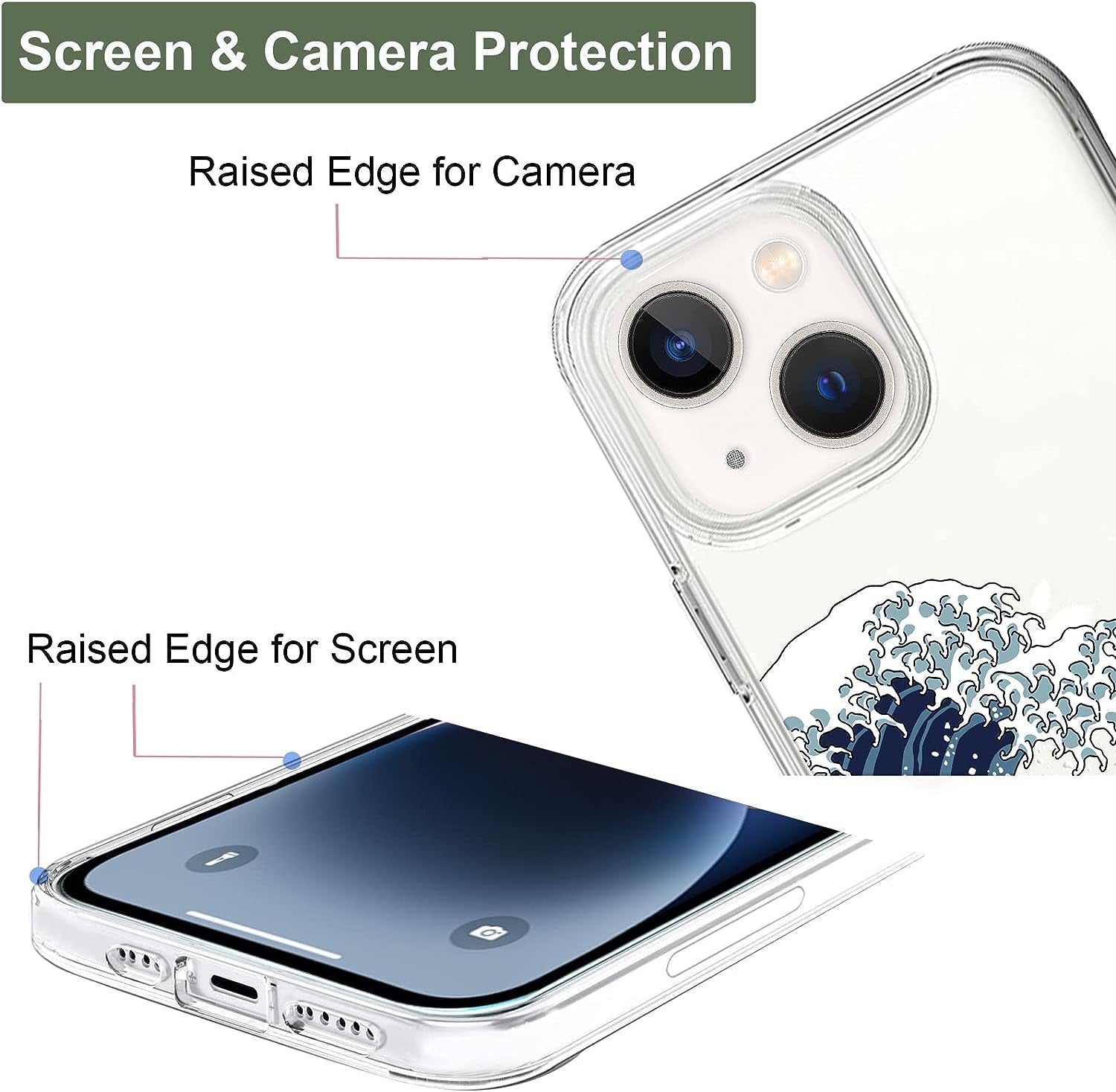 Unov Case Compatible with Iphone 14 plus Case Clear with Design Embossed Pattern Soft TPU Bumper Slim Protective 6.7 Inch (Great Wave)  Unov   