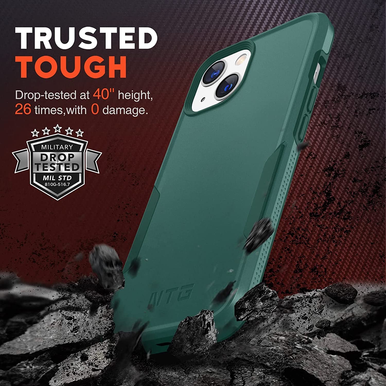 NTG Shockproof Designed for Iphone 13 Case [2 Layer Structure Protection] [Military Grade Anti-Drop] Lightweight Shockproof Protective Phone Case for Iphone 13 6.1 Inch, Midnight Green  NTG   
