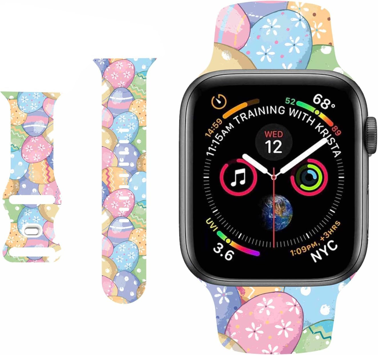 HYHMXB Chic Breathable Character Halloween Bands Compatible with Apple Watch 42Mm 44Mm 45Mm M/L, Grade Soft Silicone Sports Wristband Strap for Iwatch SE & Series 8 7 6 5 4 3 2 (Happy Skull)  HYHMXB I. Easter theme Eggs 42mm/44mm/45mm M/L 