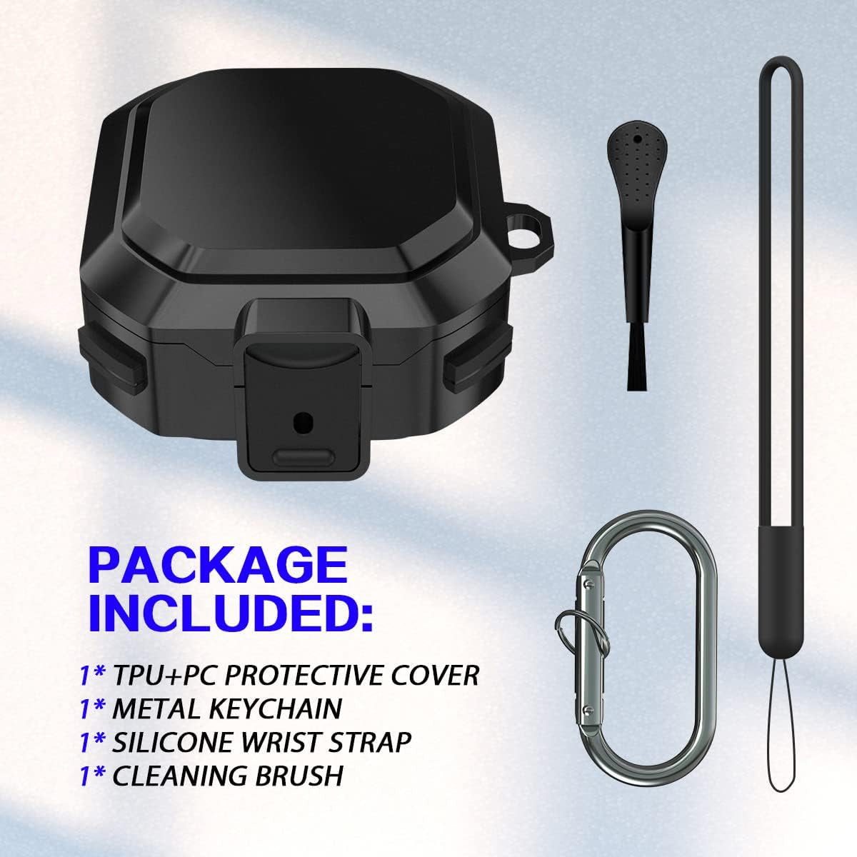 [With Lock]Armor Cover for Galaxy Buds Pro Case/Galaxy Buds 2 Case/Galaxy Buds Live Case,Shockproof PC+TPU Protective Cover for Samsung Buds 2/Buds Pro/Buds Live with Keychain&Wrist Strap&Brush(Black)  YIPINJIA   