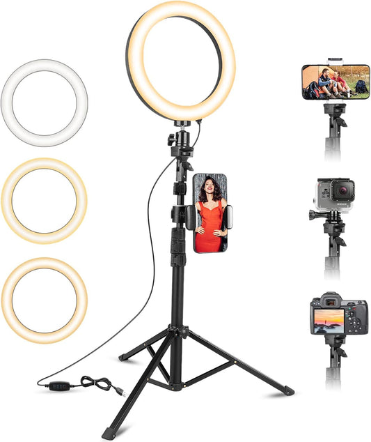 Selfie Ring Light with Tripod Stand and Phone Holder, Eicaus Tripod for Iphone with Ringlight for Live Streaming, Video Recording, Makeup, Lighting Kit Gifts for Youtube and TIK Tok  Eicaus   
