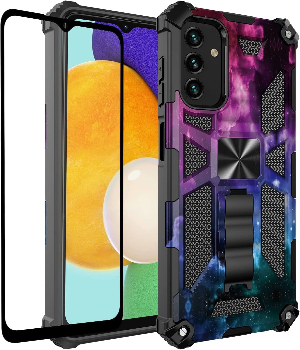 Cover for Galaxy A54 5G Case,Samsung A54 5G Case W/Tempered Glass Screen Protector(Full Coverage) Dual Layer Shockproof [Military-Grade][Built-In Kickstand] Protective Cover for Man White Black Camo  YOOBSTAR T Stand Galaxy Star  