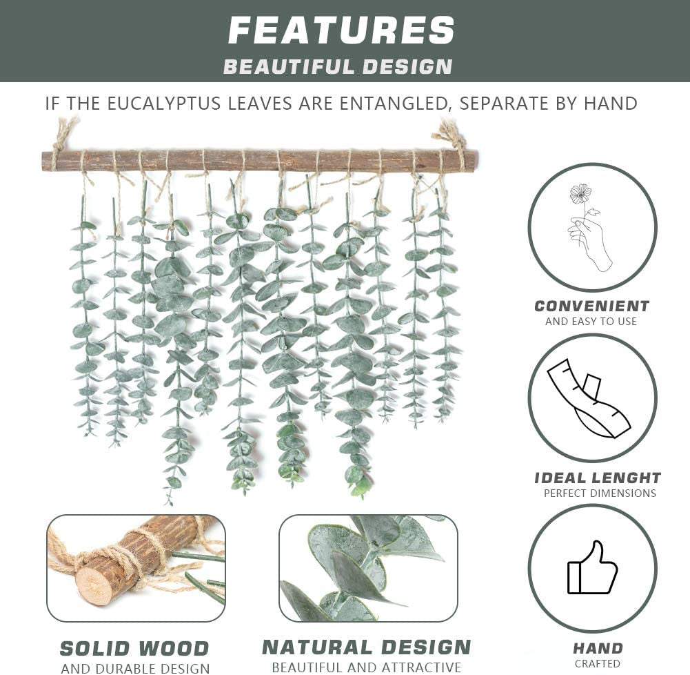 MEET ROSE Bathroom Decor Artificial Eucalyptus Wall Hanging Decor-Fake Eucalyptus Leaves Greenery Farmhouse Rustic Wall Hanging for Wedding，Bedroom，Kitchen，Nursery,Party Boho Home Decorations（Green）  MEET ROSE   