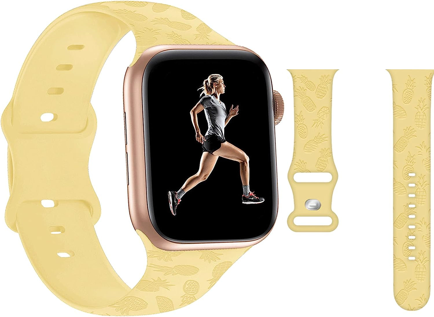 Engraved Pineapple Watch Bands Compatible with Apple Watch 42Mm 44Mm 45Mm, Men Girls Women Laser Printed Soft Silicone Sports Wristband Strap Replacement for Iwatch SE & Series 7/6/5/4/3/2/1 (Green)  Hi-Yoohere Yellow Pineapple 38mm/40mm/41mm 