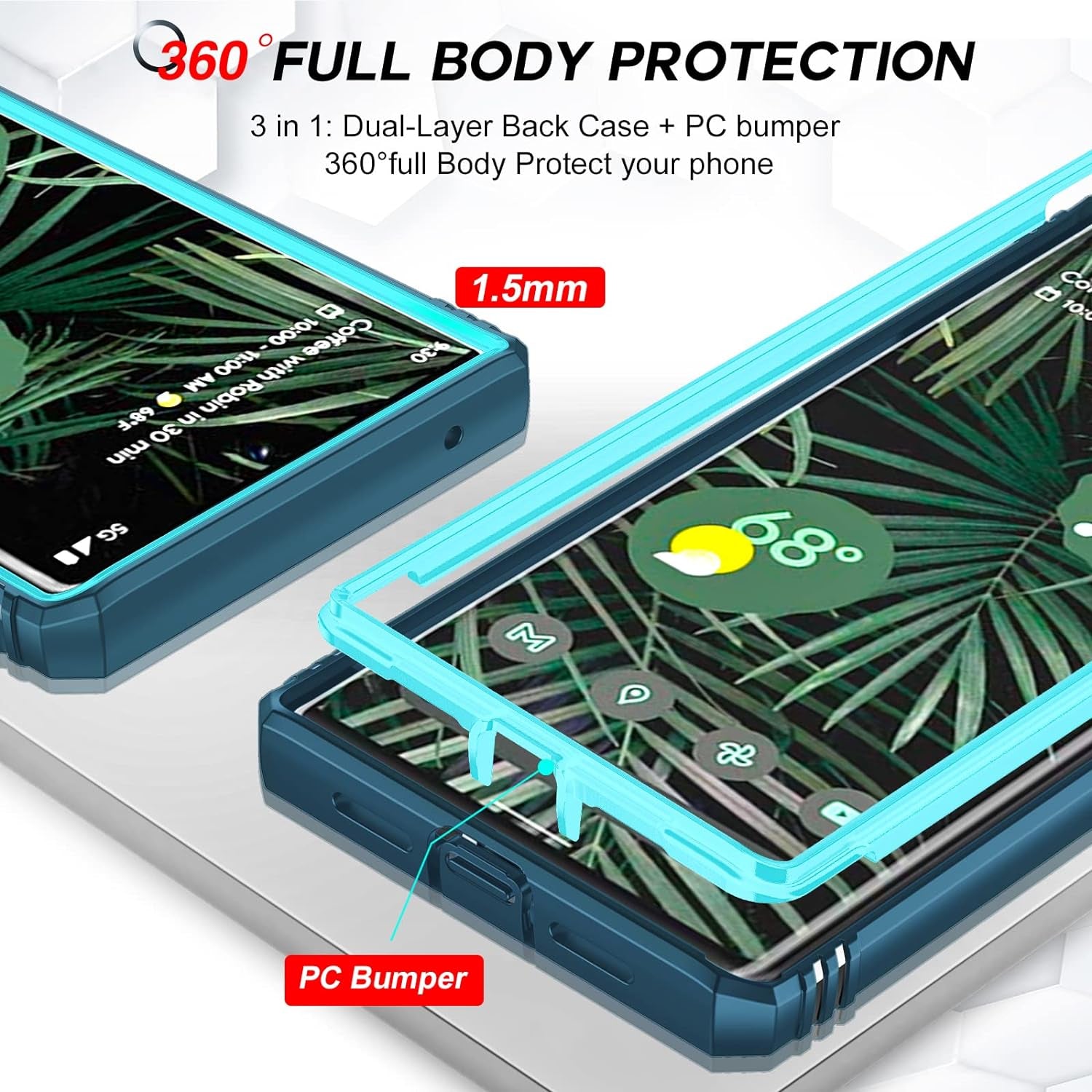 Leyi for Pixel 6 Pro Case: Google Pixel 6 Pro Case with Slide Camera Cover, 360 Full Body Military-Grade Phone Case with Kickstand for Pixel 6 Pro, Sea Blue  LeYi   