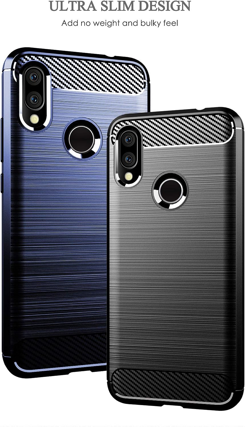 Asuwish Phone Case for Xiaomi Redmi 7/Y3 with Tempered Glass Screen Protector Cover and Cell Accessories Soft Silicone Slim Rubber Full Body Protective Redmi7 Redmiy3 Women Men Carbon Fiber Navy Black  Asuwish   