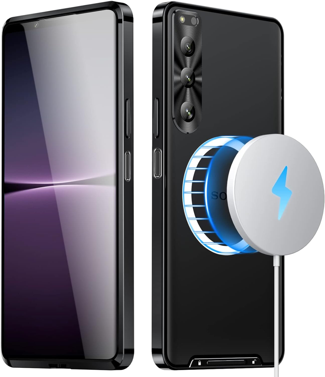 Tffozssi Case for Sony Xperia 5 IV, Compatible with Magsafe Magnetic Adsorption Metal Bumper Back Translucent Matte PC Cover for Sony Xperia 5 Iv,Silver  Tffozssi Black Sony Xperia 5 Iv 