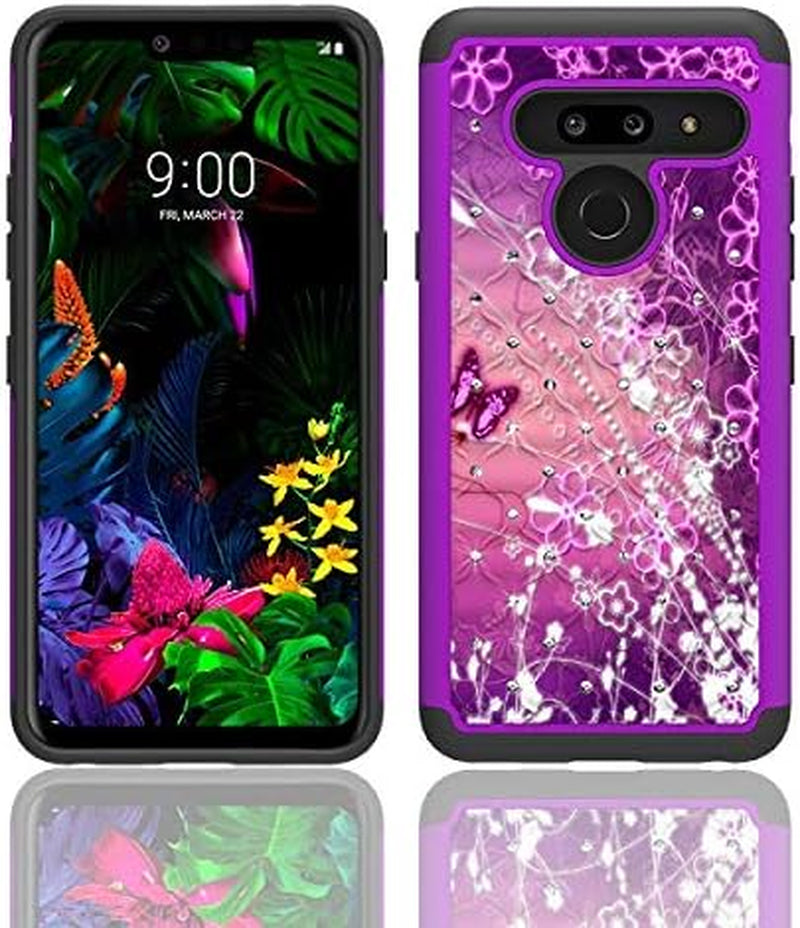 Tommulti [Butterfly Series Case for LG G8 Thinq, Phone Case for LG G8, Studded Rhinestone Crystal Bling Cover Case (Black-Gold Butterfly)  Wireless Dark Purple Butterfly  