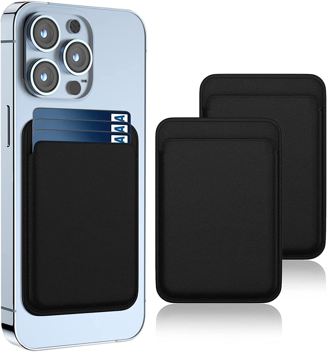 [2 Pack] Magnetic Card Holder Wallet for Iphone 14/13/12 Series with Magsafe, Leather Wallet for Iphone 14 Pro/Pro Max/Plus/14, Mag-Safe Wallet for Iphone 13 Pro/Pro Max/Mini/13/12 Series, Black Blue  iLodn BlackBlack  