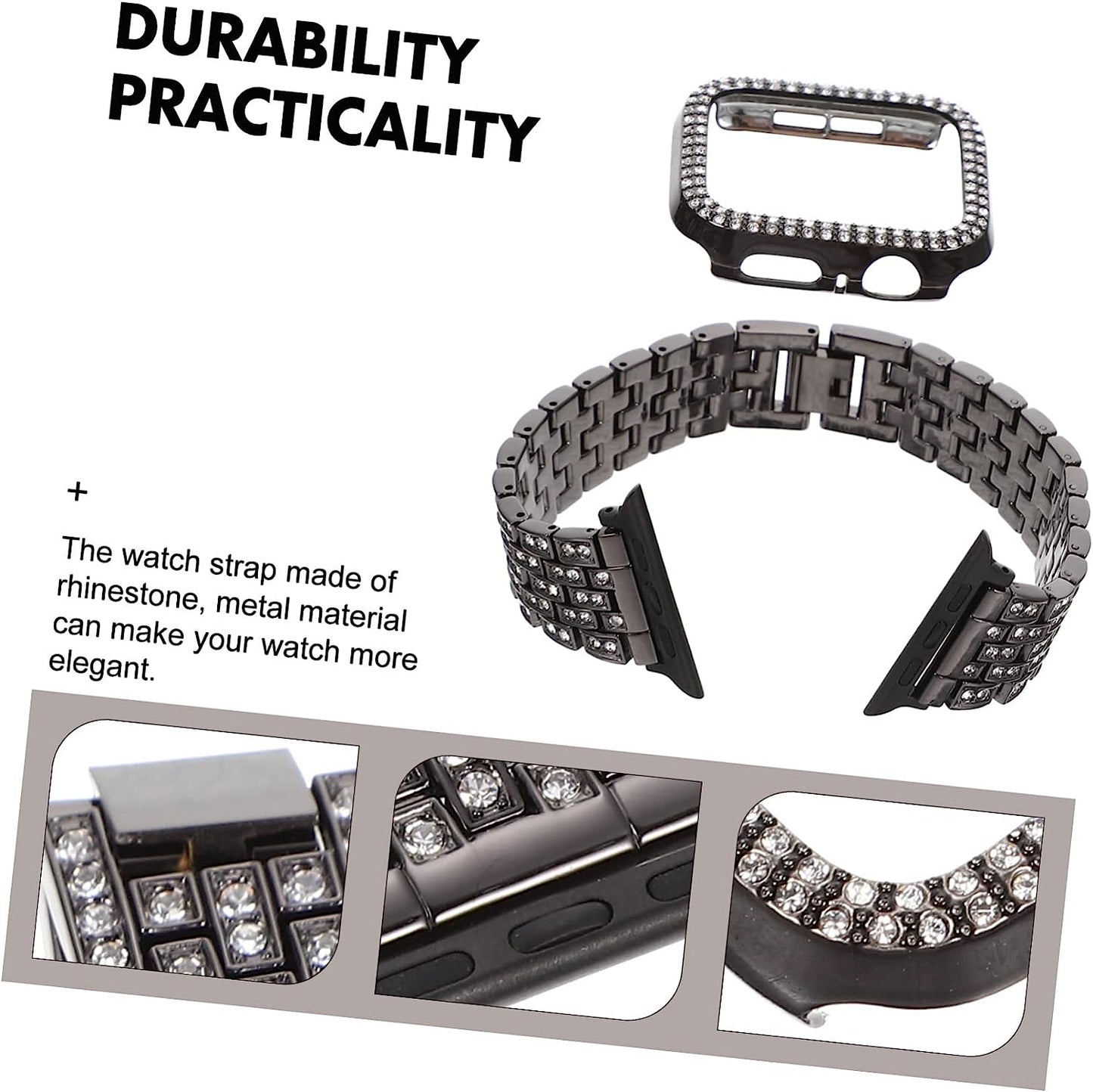 Mikikit Aplple Watch Bands 4 Sets Anti- Decorative Watch Case Band Watchband Anti-Slip Anti-Skid Portable Belt Rhinestone Metal of Replacement Replaceable Strap Slip  Mikikit   