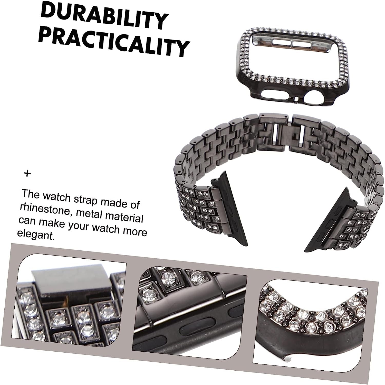 Mikikit Aplple Watch Bands 4 Sets Anti- Decorative Watch Case Band Watchband Anti-Slip Anti-Skid Portable Belt Rhinestone Metal of Replacement Replaceable Strap Slip  Mikikit   