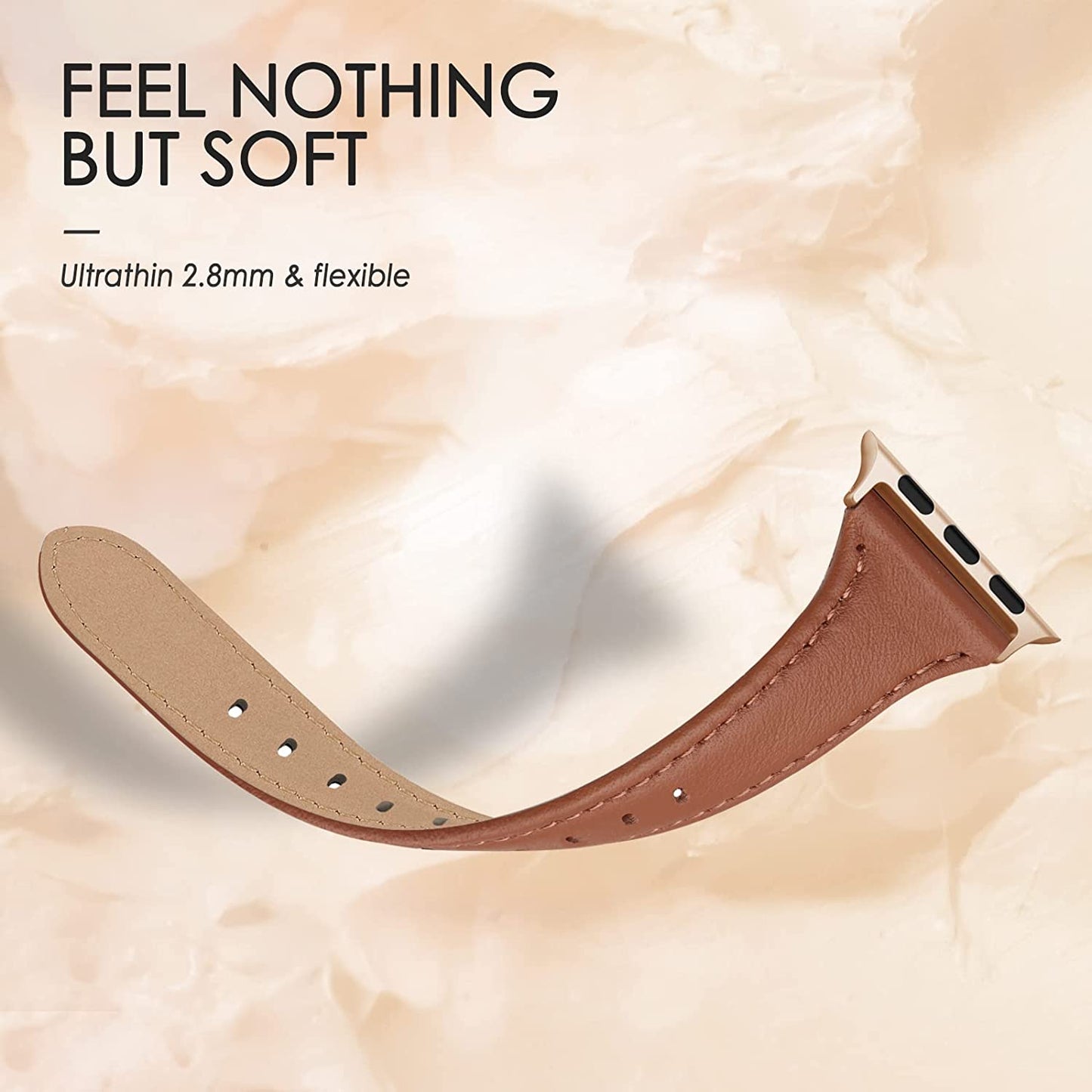 SWEES Leather Band Compatible for Apple Watch 38Mm 40Mm 41Mm, Slim Thin Dressy Elegant Genuine Leather Strap Compatible for Iwatch Series 8, 7, 6, 5, 4, 3, 2, 1, SE, Sport & Edition Women, Brown  SWEES   