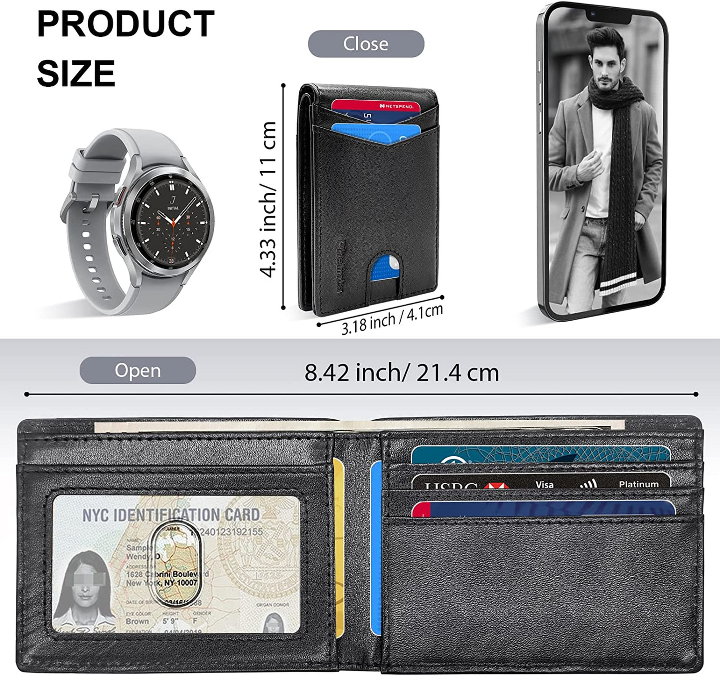 Wallet for Men Compatible with Samsung Smart Tag Plus/Smart Tag Wallet, RFID Blocking Bifold Wallet with Galaxy Smarttag Plus/Smarttag Holder, Genuine Leather Cash Credit Card Holder with Gift Box  Phelinta   