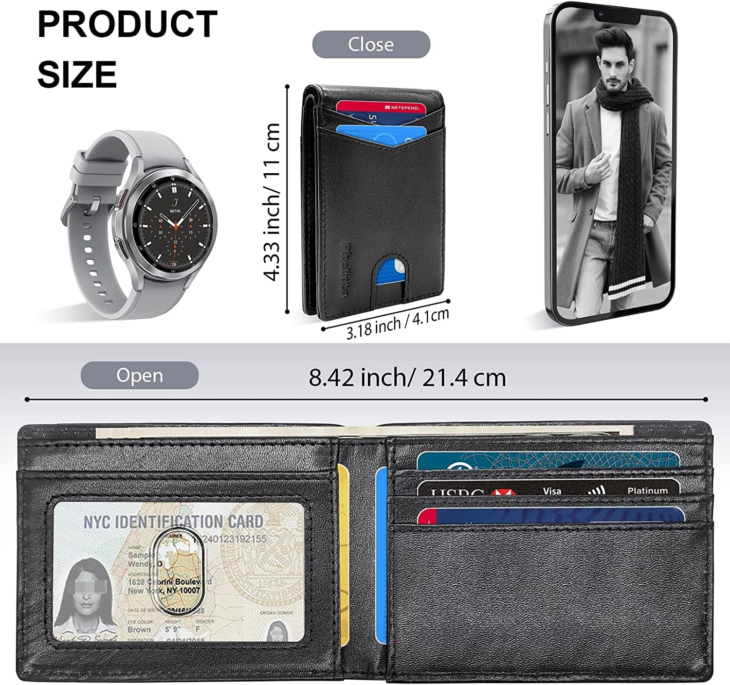 Wallet for Men Compatible with Samsung Smart Tag Plus/Smart Tag Wallet, RFID Blocking Bifold Wallet with Galaxy Smarttag Plus/Smarttag Holder, Genuine Leather Cash Credit Card Holder with Gift Box  Phelinta   