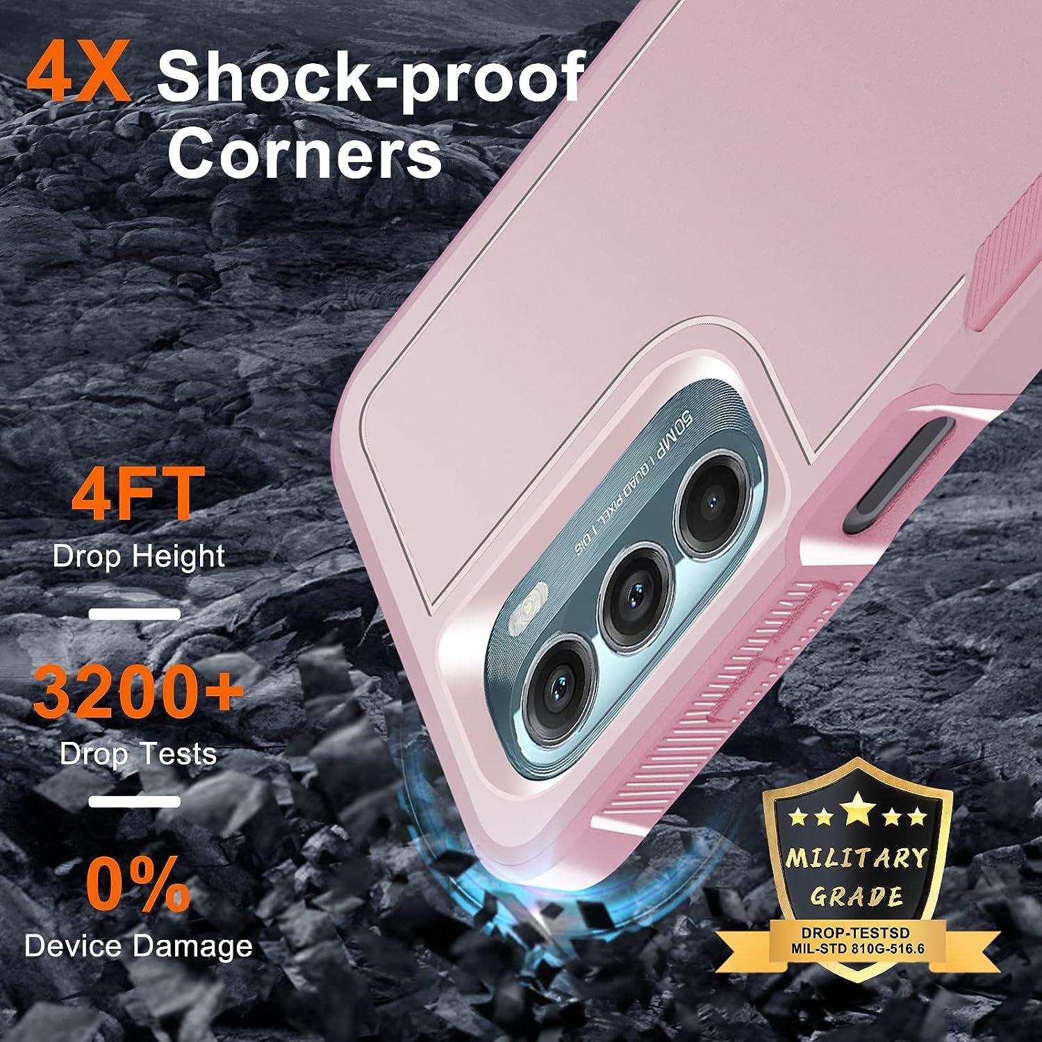 Motorola Moto G Stylus 5G 2022 Case with Tempered Glass Screen Protector,Heavy Duty Rugged Shockproof Full Body Protective Phone Cover,Cute Pink  RMOCR   