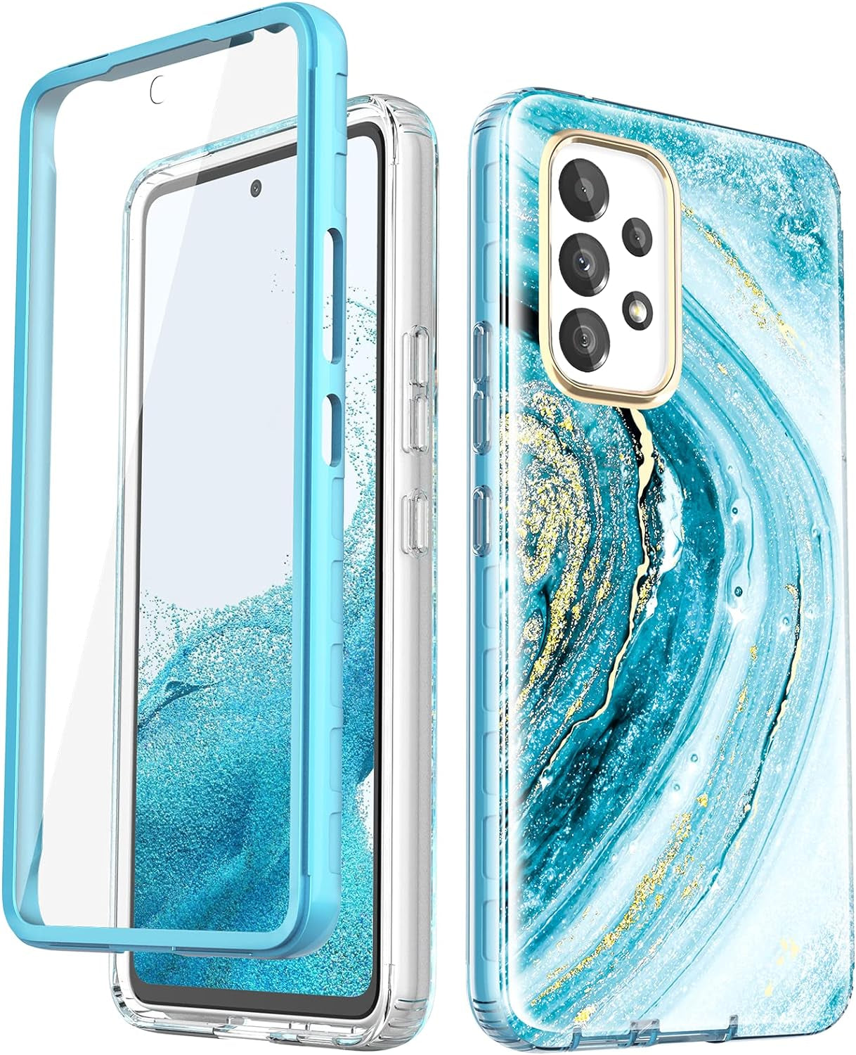 Chvelop Case Compatible with Samsung Galaxy A53 5G (2022 Released), Marble Stylish Slim Soft TPU, Full Body Protective with Built-In Screen Protector, Shockproof Cover for A53, 6.5 In, River/Purple  Chvelop Blue Samsung Galaxy A53 5G 