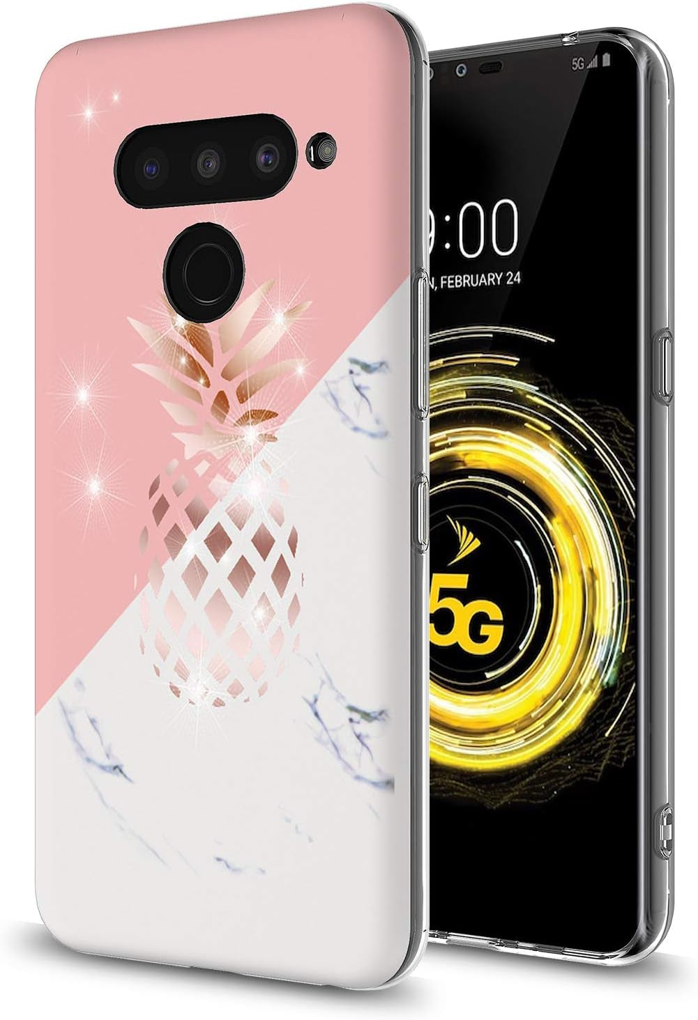 GORGCASE Phone Case Compatible for LG V40 THINQ 2018 Case, LG V40 CASE with Screen Protector,Slim PC Anti-Scratch Shock-Proof Cute Sparkle Bling Girls Women Protective Cover for LG V40 Black Flower  GORGCASE Muosha Design Pineapple  