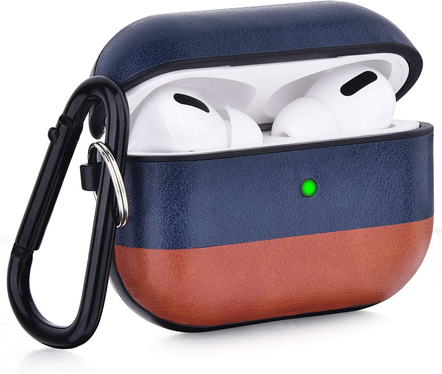 V-Moro Compatible with Airpods Pro Case Leather, Genuine Leather Airpod Pro Case for Airpods Pro [Front LED Visible] Protective Cover Skin Brown Men Women  V-MORO Navy/Brown Airpods pro(2019) 