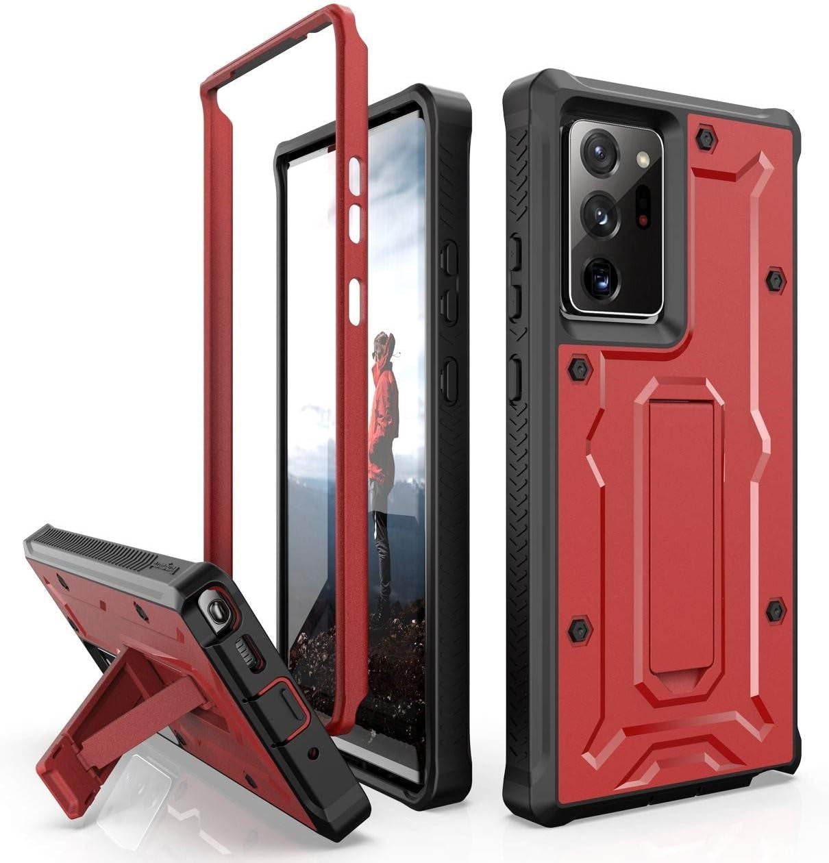 Armadillotek Vanguard Compatible with Samsung Galaxy Note 20 Ultra 5G Case (2020 Release) Military Grade Full-Body Rugged with Built-In Kickstand [Screenless Version] - Black  ArmadilloTek Red  