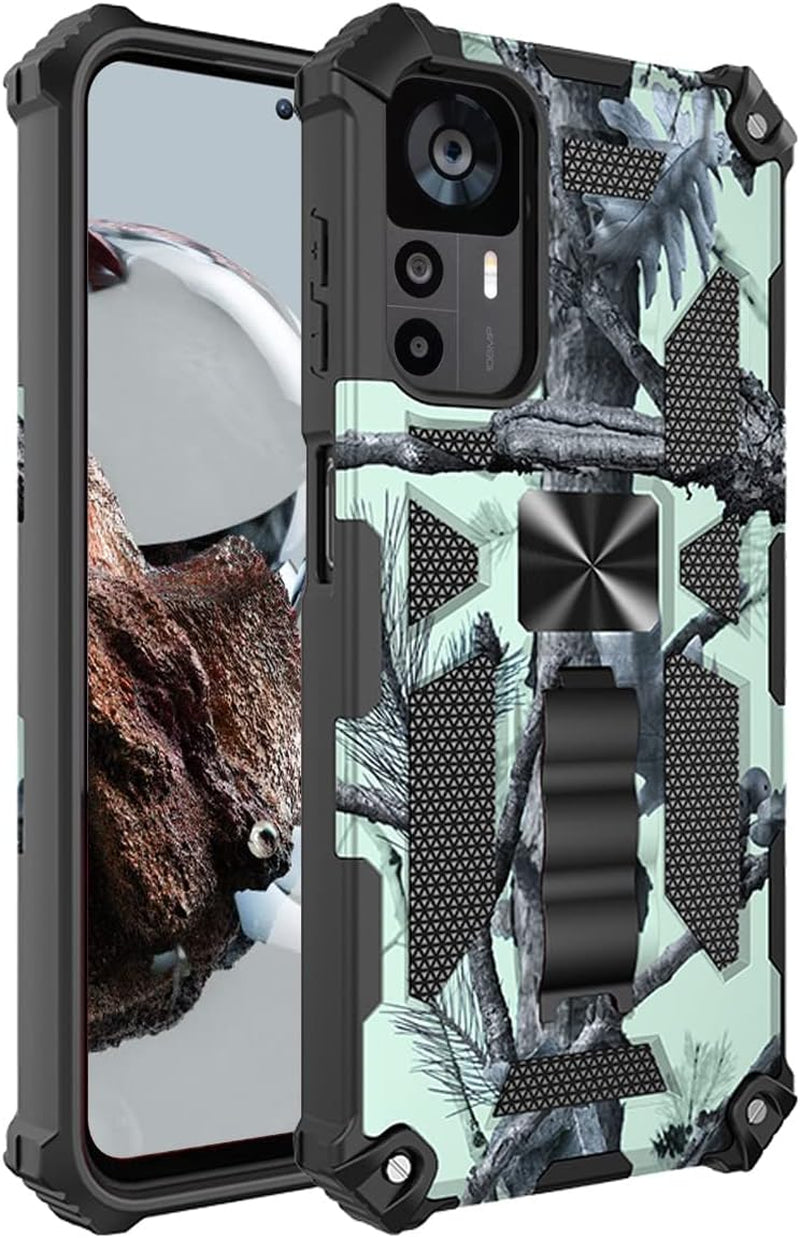 Ysnzaq Outdoor Camouflage Case for Xiaomi 12T 6.67", Heavy Duty Shockproof Protection with Magnetic Bracket Phone Cover for Xiaomi 12T/12T Pro/Redmi K50 Ultra MC Army Green  Ysnzaq Mint Green  