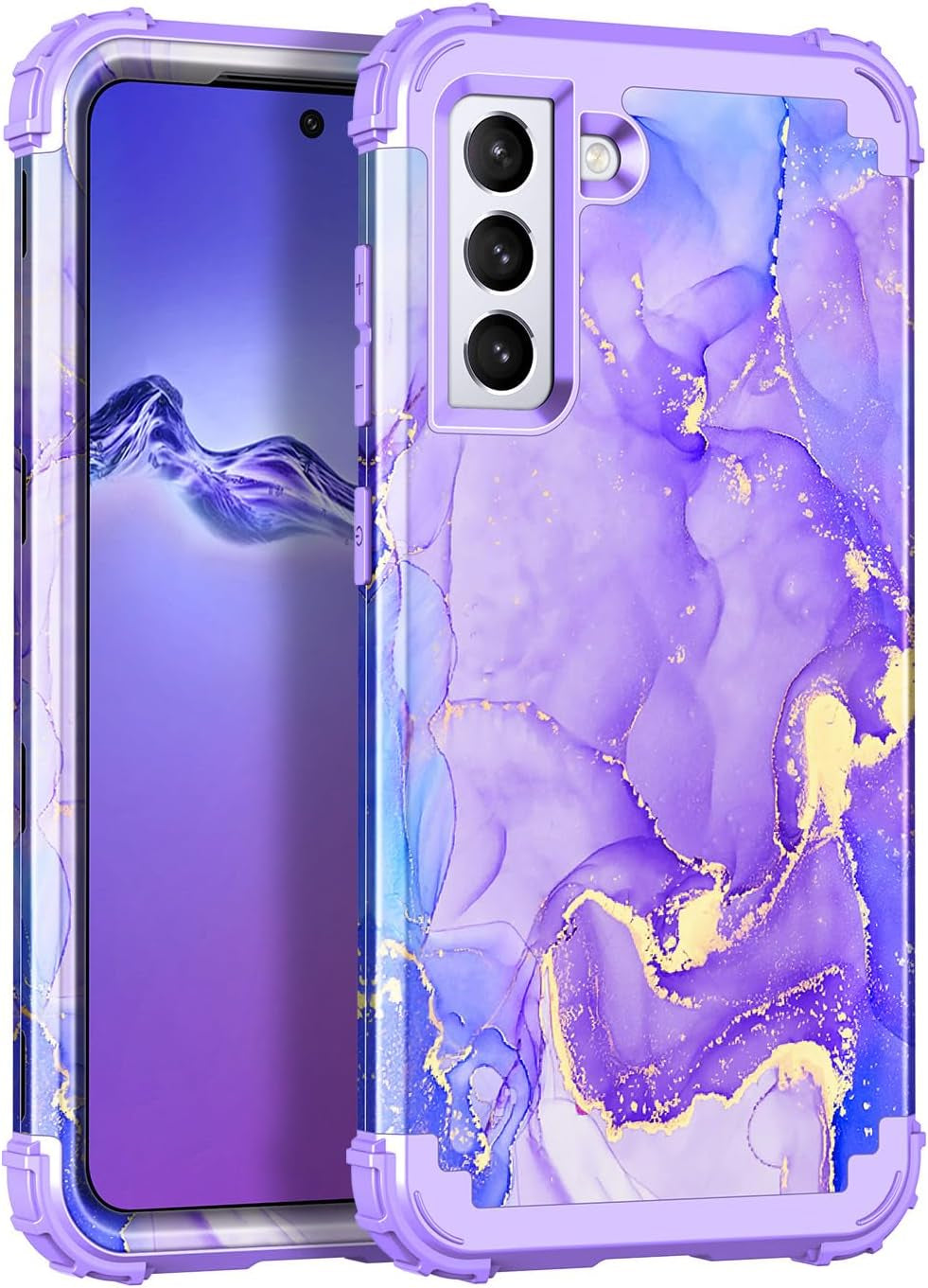 Rancase for Galaxy S21 plus 5G Case,Three Layer Heavy Duty Shockproof Protection Hard Plastic Bumper +Soft Silicone Rubber Protective Case for Samsung Galaxy S21 plus 5G 6.7 Inch,Black  Rancase B-Light Purple  